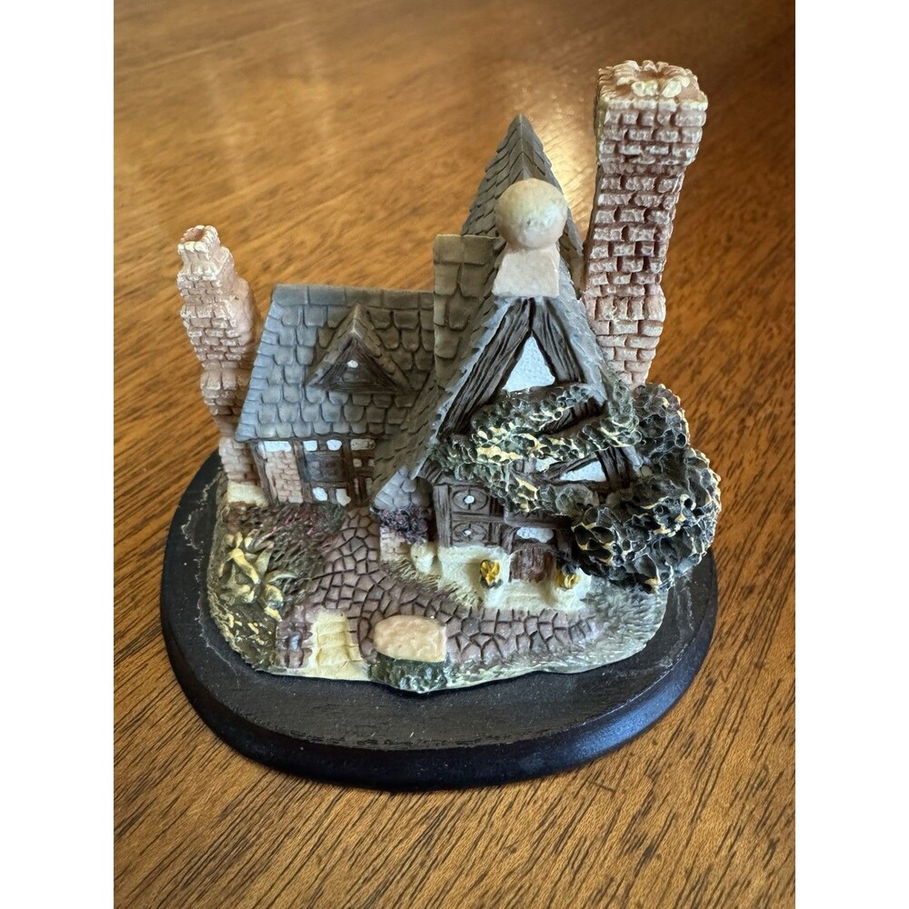 Miniature Resin Tudor Cottage House Figurine 4" Stone Chimney Village